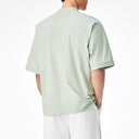 Structured Split Half High Neck Short Sleeve Shirt