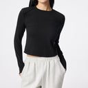 Black Round Collar Slim-Fit Tee