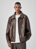 BODYDREAM Vintage-Washed Leather Jacket Men's Casual Commuter Lapel Jacket
