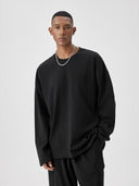 BODYDREAM Men's Washed Vintage Letter Embroidered 100% Cotton Long-Sleeve T-Shirt