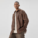 BODYDREAM Men's Vintage-Style Oversized Leather Shirt Casual Loose-Fit Long-Sleeve Jacket