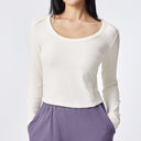 White U-Neck Slim Long-Sleeved Tee