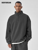 BODYDREAM Half-Zip Sweatshirt for Men - Fall/Winter Handwritten Font Embroidered Casual Top