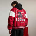 BDPOWERUP Embroidered Varsity Jacket – Loose-Fit Thick Streetwear Bomber with Graphic Back Print