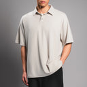 Gray Striped Textured Short Polo Shirt