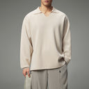 Beige Knitted V-Neck Polo Shirt