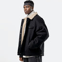 BDPOWERUP Heavyweight Sherpa Workwear Jacket – 100% Cotton, Lamb Fleece Lining, Loose-Fit Street Style