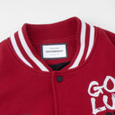BDPOWERUP Embroidered Varsity Jacket – Loose-Fit Thick Streetwear Bomber with Graphic Back Print