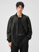 BODYDREAM Men's Vintage-Washed PU Leather Jacket with Embroidered Baseball Collar