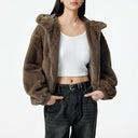 Women Short Embroidered Plush Jacket