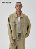 BODYDREAM Men's Vintage American-Style Yellow Mud Denim Jacket
