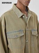 BODYDREAM Men's Vintage American-Style Yellow Mud Denim Jacket
