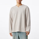 Oat Loose V-Neck Tweed Long Sleeve Tee