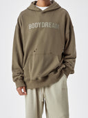 BODYDREAM Heavy-Duty Distressed Hoodie Men's Letter Print Pullover Hoodie