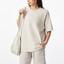 Khaki Structured Spliced Casual Short Sleeve Tee