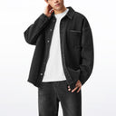 Black Washed Distressed Long-sleeved Denim Shirt
