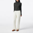 Gray Shimmer Fabric Semi-High Collar Fitted Long-Sleeve Tee