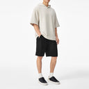 Beige Knit Casual Short Sleeve Labeled Hoodie