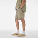 Green Ripped Slit Knit Shorts