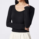 Black U-Neck Slim Long-Sleeved Tee