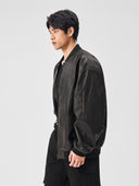 BODYDREAM Men's Vintage-Washed PU Leather Jacket with Embroidered Baseball Collar