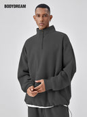 BODYDREAM Half-Zip Sweatshirt for Men - Fall/Winter Handwritten Font Embroidered Casual Top