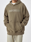 BODYDREAM Heavy-Duty Distressed Hoodie Men's Letter Print Pullover Hoodie