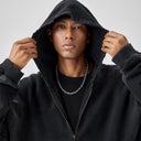 BODYDREAM Heavyweight Distressed Open-Front Cotton Hoodie Loose-Fit
