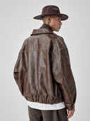 BODYDREAM Vintage-Washed Leather Jacket Men's Casual Commuter Lapel Jacket