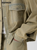 BODYDREAM Men's Vintage American-Style Yellow Mud Denim Jacket