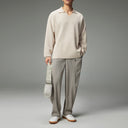 Beige Knitted V-Neck Polo Shirt