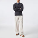 Loose-Fit Henley Collar Pullover Sweater