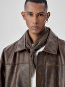 BODYDREAM Vintage-Washed Leather Jacket Men's Casual Commuter Lapel Jacket