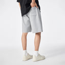 Gray Twill Textured Split Raw Edge Knit Shorts