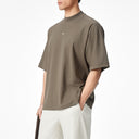 Structured Split Half High Neck Short Sleeve Shirt