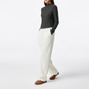Gray Shimmer Fabric Semi-High Collar Fitted Long-Sleeve Tee