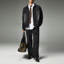 Washed Black Aged Sickle Sleeve Denim Jacket