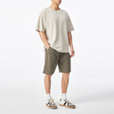Khaki Structured Spliced Casual Short Sleeve Tee