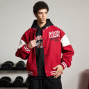 BDPOWERUP Embroidered Varsity Jacket – Loose-Fit Thick Streetwear Bomber with Graphic Back Print