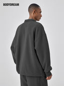 BODYDREAM Half-Zip Sweatshirt for Men - Fall/Winter Handwritten Font Embroidered Casual Top