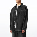 Black Washed Distressed Long-sleeved Denim Shirt