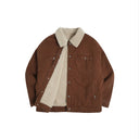 BDPOWERUP Heavyweight Sherpa Workwear Jacket – 100% Cotton, Lamb Fleece Lining, Loose-Fit Street Style