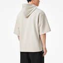 Beige Knit Casual Short Sleeve Labeled Hoodie