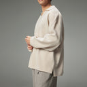 Beige Knitted V-Neck Polo Shirt