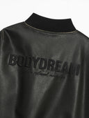 BODYDREAM Men's Vintage-Washed PU Leather Jacket with Embroidered Baseball Collar