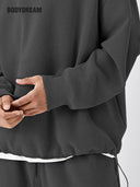 BODYDREAM Half-Zip Sweatshirt for Men - Fall/Winter Handwritten Font Embroidered Casual Top