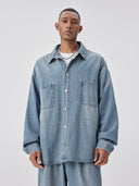 BODYDREAM Men's Denim Shirt - Versatile Relaxed-Fit Shirt, Washed Loose-Fit Long Sleeve