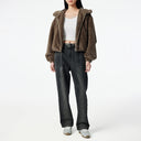 Women Short Embroidered Plush Jacket