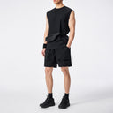 Black Large Pockets Woven Shorts