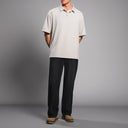 Gray Striped Textured Short Polo Shirt
